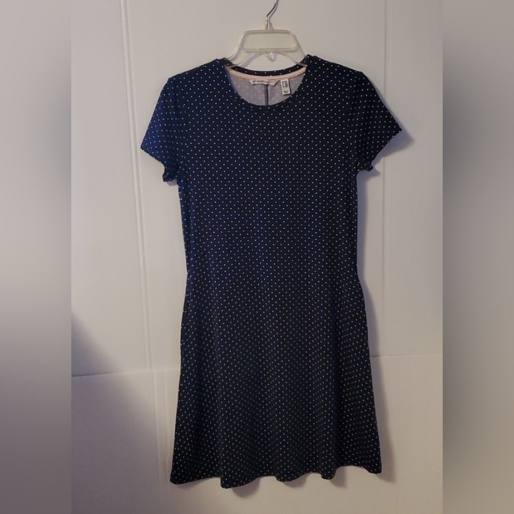 Isaac Mizrahi Navy Polka Dot Knit Pullover Dress Size XXSP